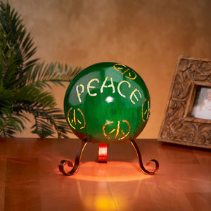 Metal Globe Electric Luminary w/ Sentiments Peace